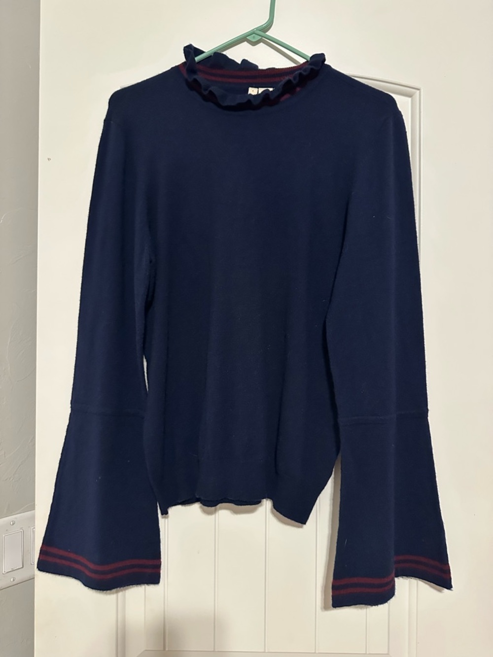 Anthropologie Moth Navy Bell Sleeve Stripe Sweater Large